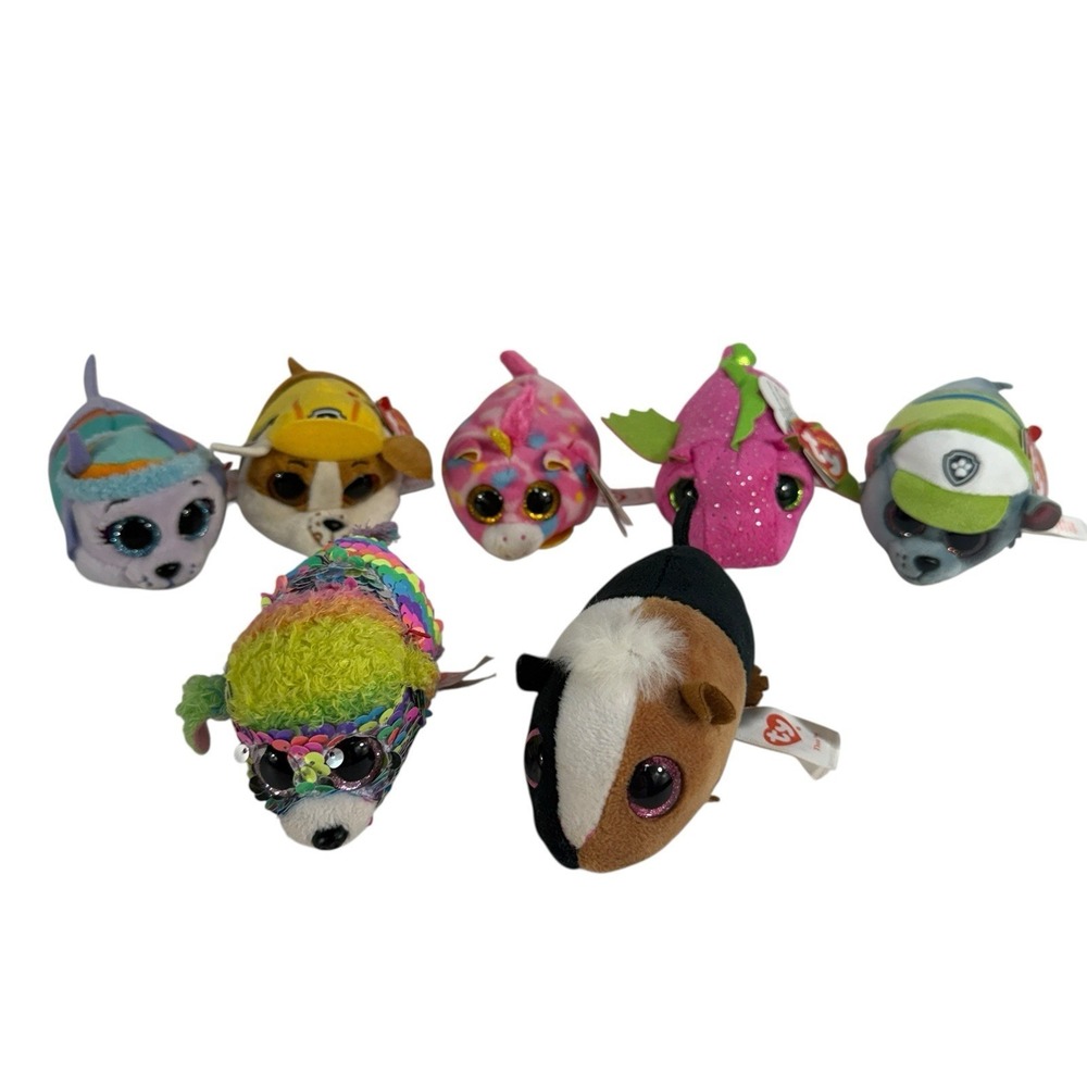 Set of 7 Ty Beanie‎ Boos Teeny Tys Paw Patrol Rubble Everest Rocky Plush Darby